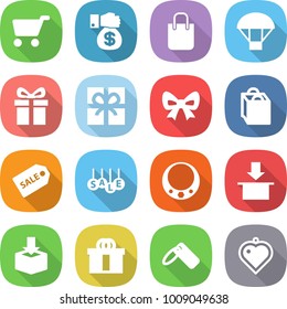flat vector icon set - cart vector, money gift, shopping bag, parachute, bow, sale label, necklace, package, hi quality, heart pendant