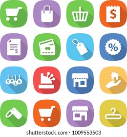 flat vector icon set - cart vector, shopping bag, basket, receipt, account balance, credit card, label, percent, sale, cashbox, shop, real estate, hanger