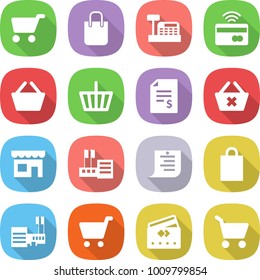 Flat Vector Icon Set - Cart Vector, Shopping Bag, Cashbox, Tap To Pay, Basket, Account Balance, Delete, Shop, Store, List, Mall, Credit Card