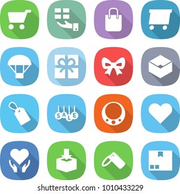 flat vector icon set - cart vector, gift, shopping bag, delivery, parachute, bow, box, label, sale, necklace, heart, health care, package