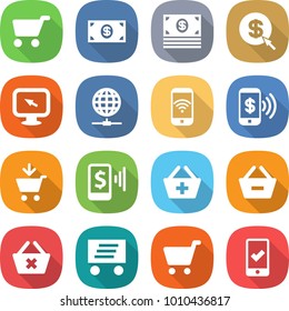 flat vector icon set - cart vector, money, dollar arrow, monitor, globe connect, phone wireless, pay, add to, mobile, basket, remove from, delete, delivery, checking