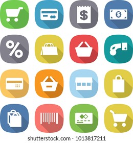 flat vector icon set - cart vector, card, receipt, money, percent, shopping bag, basket, hand coin, credit, remove from, market, bar code