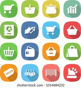 flat vector icon set - cart vector, basket, purse, diagram, annual report, up down arrow, wallet, remove from, shopping bag, sale label, bar code, cashbox