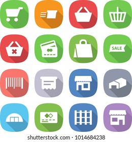flat vector icon set - cart vector, delivery, basket, delete, credit card, shopping bag, sale, bar code, atm receipt, shop, warehouse, hangare, pallet