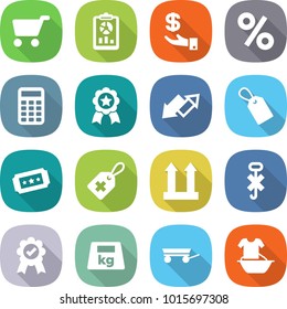 flat vector icon set - cart vector, report, investment, percent, calculator, medal, up down arrow, label, ticket, medical, cargo top sign, do not hook, heavy, trailer, handle washing