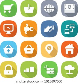flat vector icon set - cart vector, basket, globe, money, monitor arrow, satellite, up down, notebook connect, add to, remove from, dollar pin, home, lock, sorting, server, cloud