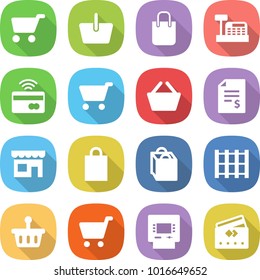 Flat Vector Icon Set - Cart Vector, Basket, Shopping Bag, Cashbox, Tap To Pay, Account Balance, Shop, Pallet, Atm, Credit Card