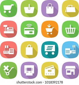 flat vector icon set - cart vector, basket, shopping bag, cashbox, tap to pay, add, store, delivery, mall, do not trolley sign, atm, credit card, shop