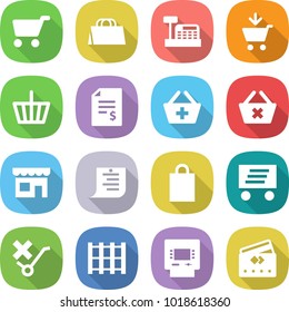 flat vector icon set - cart vector, shopping bag, cashbox, add to, basket, account balance, delete, shop, list, delivery, do not trolley sign, pallet, atm, credit card