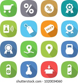 flat vector icon set - cart vector, percent, medal, pass card, label, sale, geo pin, heavy, do not distrub, pear, package, please clean