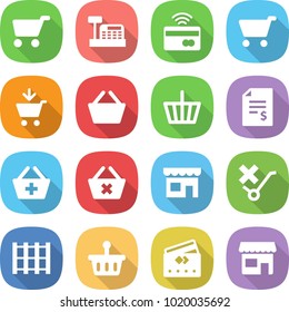 Flat Vector Icon Set - Cart Vector, Cashbox, Tap To Pay, Add, Basket, Account Balance, Delete, Shop, Do Not Trolley Sign, Pallet, Credit Card