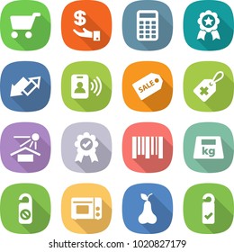 flat vector icon set - cart vector, investment, calculator, medal, up down arrow, pass card, sale label, medical, sun potection, bar code, heavy, do not distrub, grill oven, pear, please clean