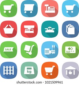 flat vector icon set - cart vector, delivery, cashbox, basket, market scales, shopping bag, sale, cargo stoller, mall, credit card, pallet, heavy, warehouse