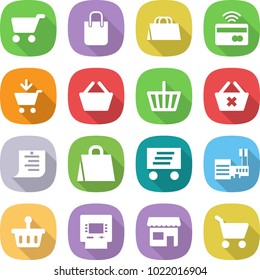 flat vector icon set - cart vector, shopping bag, tap to pay, add, basket, delete, list, delivery, mall, atm, shop