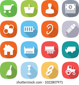 flat vector icon set - cart vector, basket, man, money, atom core, battery, ear, pencil, home, gothic architecture, truck shipping, broom, laser, link, tractor