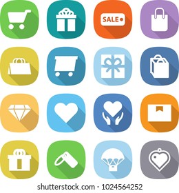 flat vector icon set - cart vector, gift, sale, shopping bag, delivery, diamond, heart, health care, package box, hi quality, label, parachute, pendant