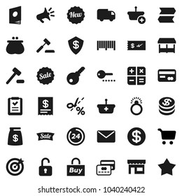 Flat vector icon set - cart vector, credit card, dollar coin, wallet, money bag, sale, new, 24 hour, market, store, target, buy, barcode, receipt, basket, shopping list, calculator, auction, mail