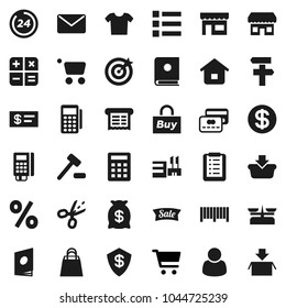 Flat vector icon set - cart vector, credit card, dollar coin, money bag, sale, 24 hour, shopping, percent, store, mall, customer, target, buy, barcode, reader, receipt, basket, home, list, auction