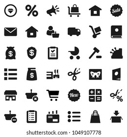 Flat vector icon set - cart vector, gift, money bag, sale, new, shopping, percent, store, mall, customer, cashbox, basket, home, list, calculator, auction, trolley, delivery, mail, catalog, coupon