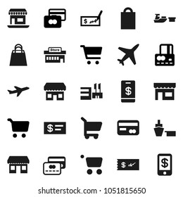 Flat vector icon set - cart vector, credit card, check, office, plane, port, shopping bag, store, mall, tap pay