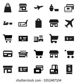Flat vector icon set - cart vector, credit card, check, office, plane, port, shopping bag, store, mall, tap pay