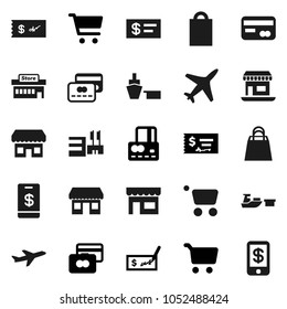 Flat vector icon set - cart vector, credit card, check, office, plane, port, shopping bag, store, mall, tap pay