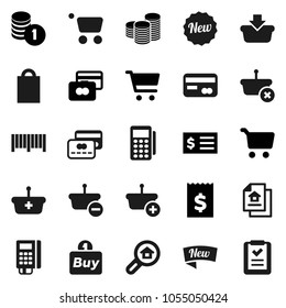 Flat vector icon set - cart vector, credit card, coin stack, receipt, estate document, search, new, shopping bag, buy, barcode, reader, basket, list