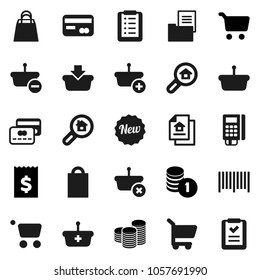 Flat vector icon set - cart vector, coin stack, receipt, estate document, search, credit card, new, shopping bag, barcode, reader, basket, list