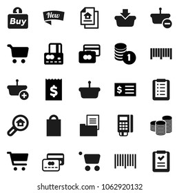 Flat vector icon set - cart vector, credit card, coin stack, receipt, estate document, search, new, shopping bag, buy, barcode, reader, basket, list