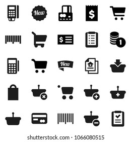 Flat vector icon set - cart vector, credit card, coin stack, receipt, estate document, new, shopping bag, barcode, reader, basket, list