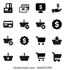 Flat vector icon set - cart vector, credit card, investment, dollar medal, monitor, basket