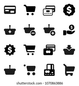 Flat vector icon set - cart vector, credit card, investment, dollar medal, basket