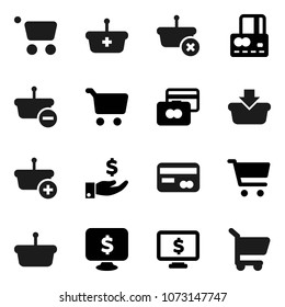 Flat vector icon set - cart vector, credit card, investment, monitor dollar, basket