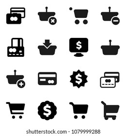 Flat vector icon set - cart vector, credit card, dollar medal, monitor, basket