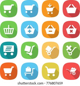 flat vector icon set - cart vector, add to, basket, remove from, delete, delivery, cargo stoller, trolley, do not sign, baggage, wheelbarrow