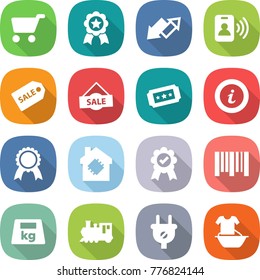 flat vector icon set - cart vector, medal, up down arrow, pass card, sale label, ticket, info, smart house, bar code, heavy, train, plug, handle washing