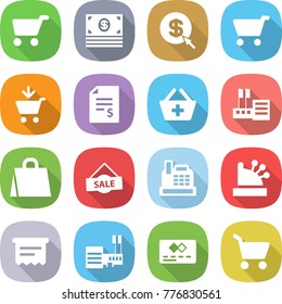 flat vector icon set - cart vector, money, dollar arrow, add to, account balance, basket, store, shopping bag, sale, cashbox, atm receipt, mall, credit card