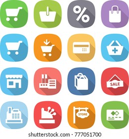 flat vector icon set - cart vector, basket, percent, shopping bag, add to, credit card, shop, store, sale, cashbox, signboard