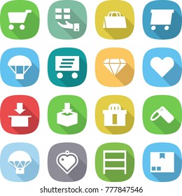 flat vector icon set - cart vector, gift, shopping bag, delivery, parachute, diamond, heart, package, hi quality, label, pendant, rack