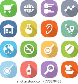 flat vector icon set - cart vector, globe, diagram, graph, warehouse, flask, ear, route, earth, no smoking, pan, shield, ketchup, viruses, handle washing