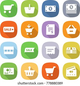 flat vector icon set - cart vector, basket, money, sale, add to, account balance, remove from, market, atm receipt, credit card