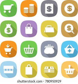 flat vector icon set - cart vector, coin stack, receipt, dollar, money bag, shopping, arrow, add to, basket, purse, market