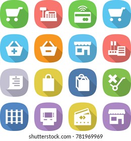 flat vector icon set - cart vector, cashbox, tap to pay, add basket, remove from, shop, store, shopping list, bag, do not trolley sign, pallet, atm, credit card