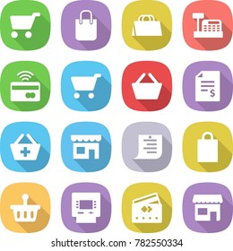 Flat Vector Icon Set - Cart Vector, Shopping Bag, Cashbox, Tap To Pay, Basket, Account Balance, Add, Shop, List, Atm, Credit Card