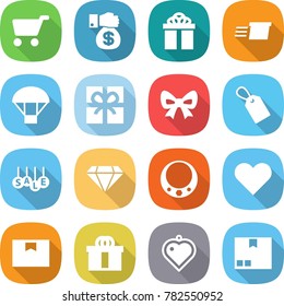 flat vector icon set - cart vector, money gift, delivery, parachute, bow, label, sale, diamond, necklace, heart, package box, hi quality, pendant