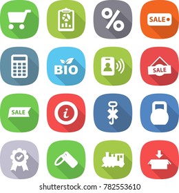 flat vector icon set - cart vector, report, percent, sale, calculator, bio, pass card, info, do not hook sign, heavy, medal, label, train, package