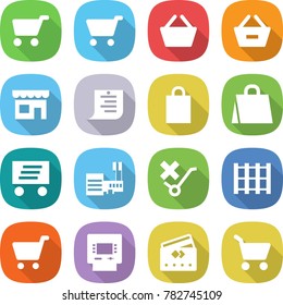 flat vector icon set - cart vector, basket, remove from, shop, shopping list, bag, delivery, mall, do not trolley sign, pallet, atm, credit card