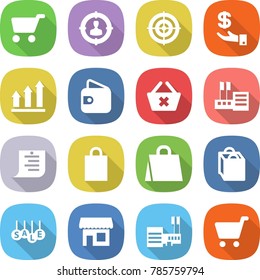flat vector icon set - cart vector, target audience, investment, graph up, wallet, delete, store, shopping list, bag, sale, shop, mall