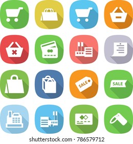 flat vector icon set - cart vector, shopping bag, remove from basket, delete, credit card, store, list, sale label, cashbox, mall