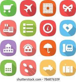 flat vector icon set - cart vector, plane, cpu, bow, store, list, info, pacemaker, cottage, house, dry cargo, intercome, sim card, seeds, pickup, clean window